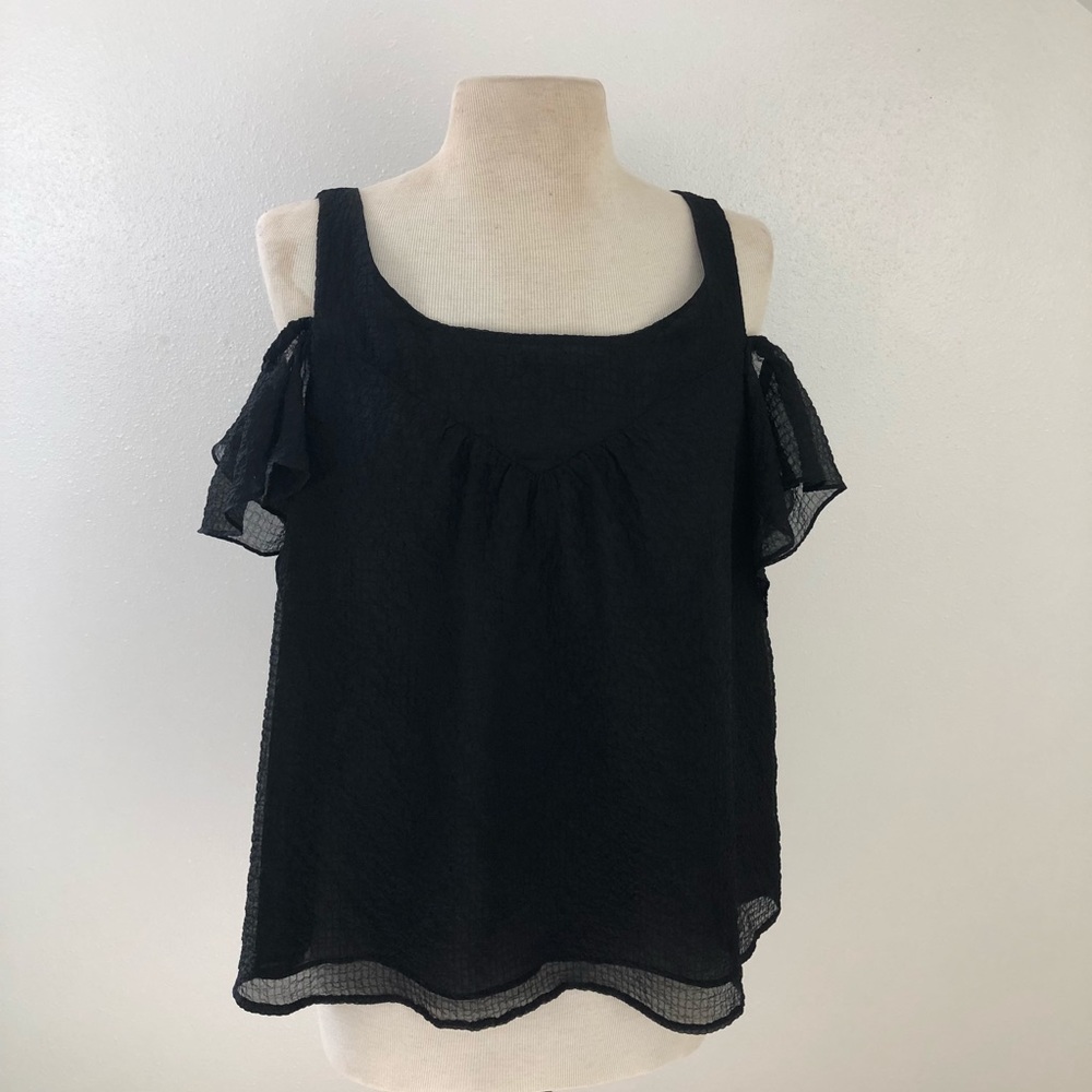 Maeve Anthropologie black blouse off shoulder US10